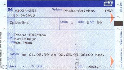 bilet powrotny Praha Smichov - Karlstejn