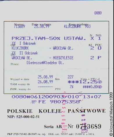bilet Kluczbork -Miedzylesie