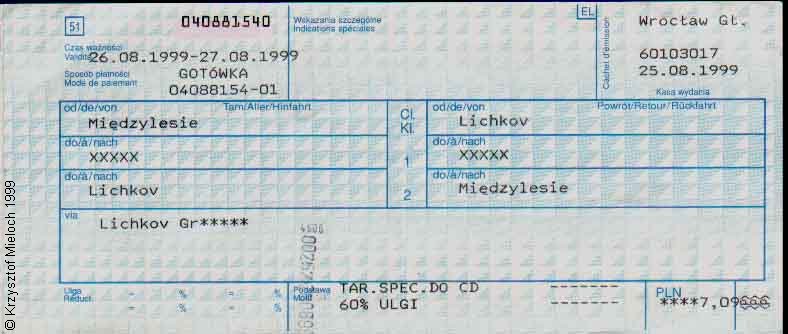 bilet Miedzylesie -Lichkov