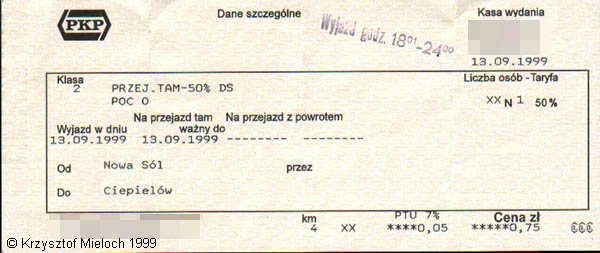bilet Nowa Sol - Ciepielow